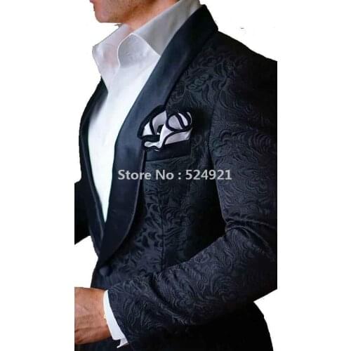 Hot Selling Groomsmen Black Groom Tuxedos Shawl Satin Lapel Men Suits Wedding/Prom Best Man Blazer ( Jacket+Pants+Tie ) C255