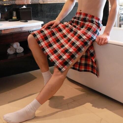 Men Pajama robes loose cotton fashion casual tide male half-length dress