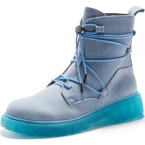 Harajuku Mens Winter High Top Cow Suede Leather Ankle Boots Lace Up Work Safety Shoes New Vintage Motorcycle Biker Riding Boots