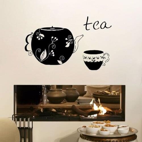 Tea Cup Floral Design Teapot Wall Stickers Kitchen Home Interior Design Decor Vinyl Wall Decal Living Room Self-Adhesive Poster