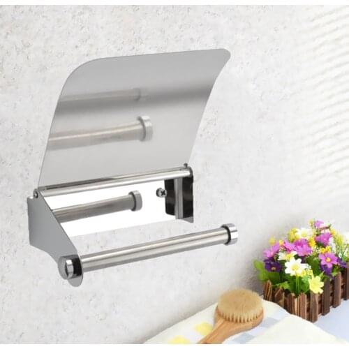 Wall Mount Toilet Paper Holder with Cover Stainless Steel Roll Paper Holder Bathroom Fixture Bathroom Accessories