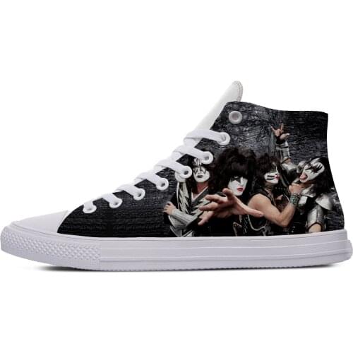 Kiss Rock Heavy Metal Band Cool Fashion Funny Casual Cloth Shoes High Top Lightweight Breathable 3D Print Men women Sneakers