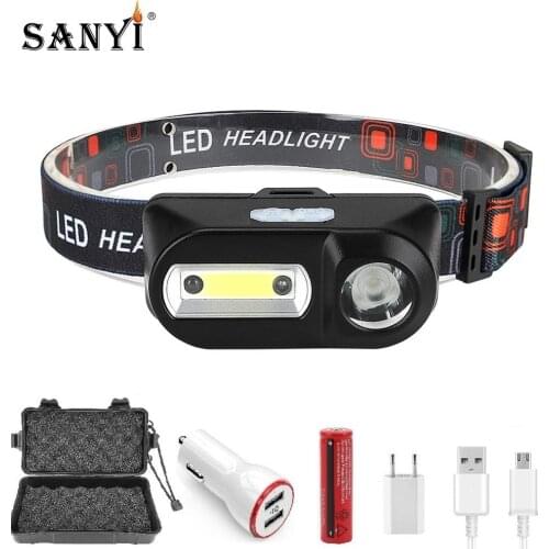 Portable IR Sensor XPE+COB LED Headlamp USB Rechargeable Camping Head Lamp Fishing Headlight Running Flashlight Headlight Torch