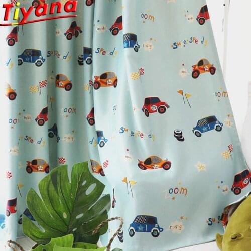Pritned Car Tulle Curtains for Kids Room Cute Blue Curtains for Boys Room Semi Blackout Curtains for Children Room W-HM067#40