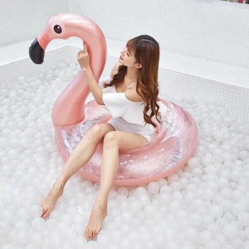 Rose Gold Inflatable Flamingo Swimming Ring With Glitters Women Swim Circle Tube Beach Summer Water Party Inflatable Pool Toys