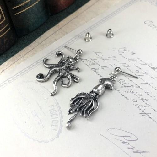 Trendy Cool Gothic Dark Wind Horror Deep Sea Monster Ke Ge Mo Da Octopus Asymmetry Dangle Earrings Ear