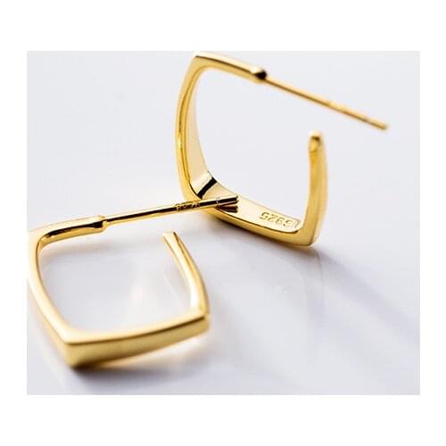 Genuine 925 Sterling Silver Women Short Smooth Hollow Square Shape Drop Earrings Geometry Fashion Ear Simple Jewelry