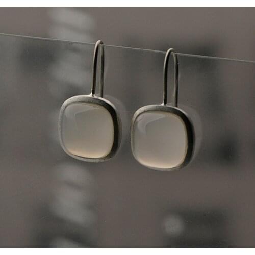 KOFSAC Vintage Earrings For Women 925 Sterling Silver Jewelry Simple Geometric Square Crystal Earring Lady Party Accessories
