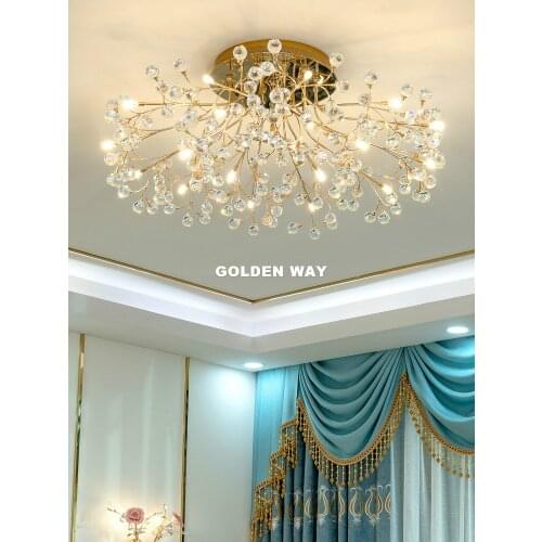Modern Crystal Floral Design Ceiling Chandelier Lights D80cm D90cm Golden G4 Crystal LED Plafonnier for Bedroom Ceiling Lights