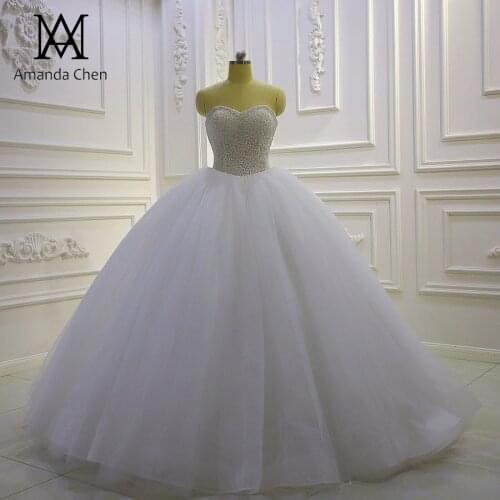 Wholesale Strapless Pearls Floor-length Wedding dress