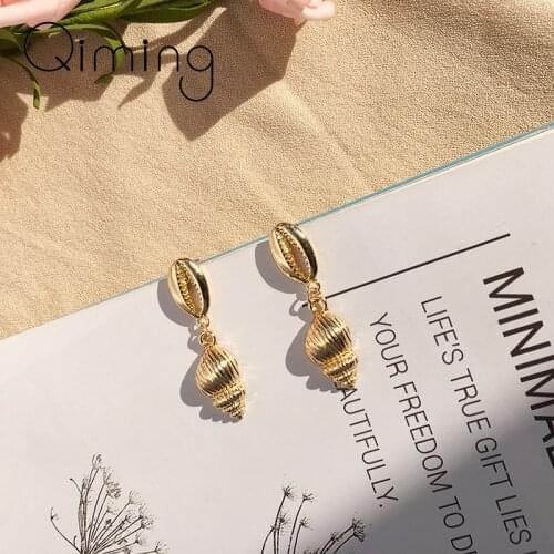 Vintage Beach Sea Snail Gold Earrings For Women Boho Conch Drop Earrings Set Girl Indian Brincos Jewelry 2020 Gift