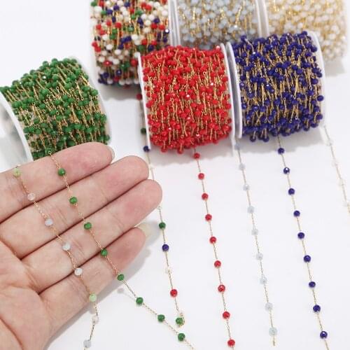 1 Meter Handmade 3.5mm Abacus Glass Beads Golden Chains for Necklaces Bracelets Anklet Making DIY Jewelry Findings