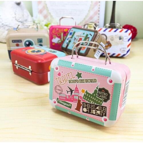 100pcs 75*35*55mm Small Tin Vintage Party Rectangle Handbag Suitcase Luggage Shaped Candy Box Wedding Favor Gift Boxes SN218