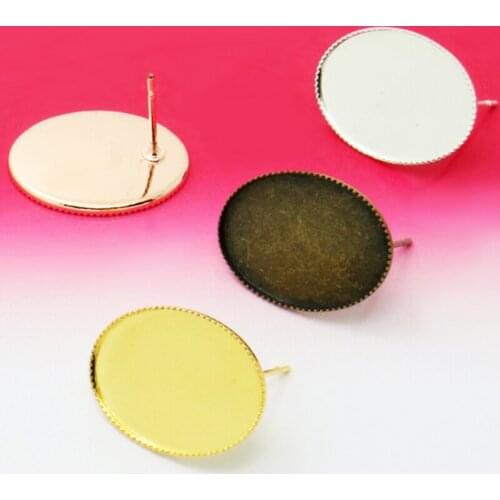 20pcs Copper Blank Earring Base Cabochon Cameo Base 10*14/13*18/18*25mm Flat Earring Setting Supplies For Jewelry Making
