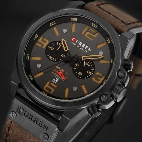 2018 CURREN Luxury Brand Men Military Sports Watches Mens Quartz Date Clock Man Leather Waterproof Chronograph Wrist Watch Gift