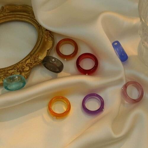 2021 New Transparent Resin Acrylic Rhinestone Colourful Geometric Square Round Rings Set for Women Jewelry PartyAccessories Gift