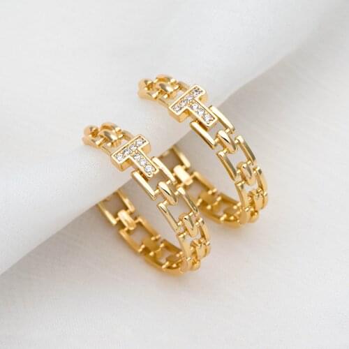 4pcs CZ Paved Chunky Gold Hoops, Chain Hoops, Thick Hoop Earrings, Hoop Earrings (GB-2012)