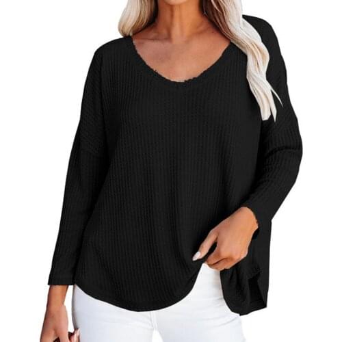 40% Dropshipping!! Women Blouse Solid Color All Match Elastic V Neck Long Sleeve Knitted Top for Daily Wear
