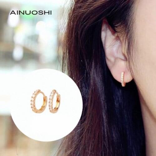 AINUOSHI 18K Gold Round Cut Real Natural Diamond Earrings for Women Engagement Weddings Hoop Earrings Exquisite Jewelry Gift