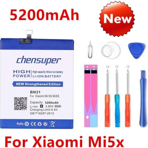 2pcs/ chensuper BN31 Battery For Xiaomi Mi5x Mi 5X Mobile Phone Replacement Batteries 5200mAh High Capacity Free Tools
