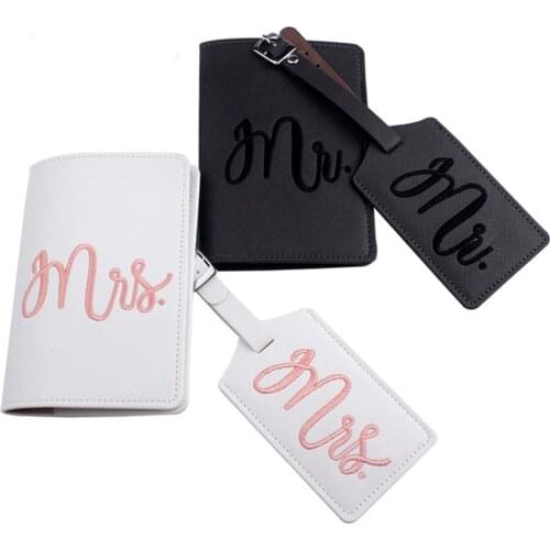 ANKUCOO couple sets of Embroidery Mr Mrs Lover Couple wedding Passport Cover Case set Letter Women Travel Holder Passport Cover
