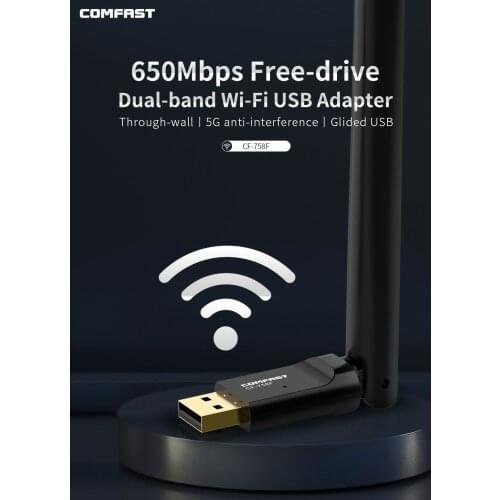 650Mbps Free driver Wireless Network Card AC Dual Band 2.4G / 5.G USB Wifi Antenna 6dbi Dongle 802.11ac Wireless wifi Receiver