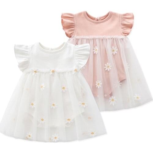 Summer Pink Newborn Baby Girls Princess Bodysuits Dress Casual O Neck Short Sleeve Infant Bebes Onesie Tops Toddler Kids Clothes