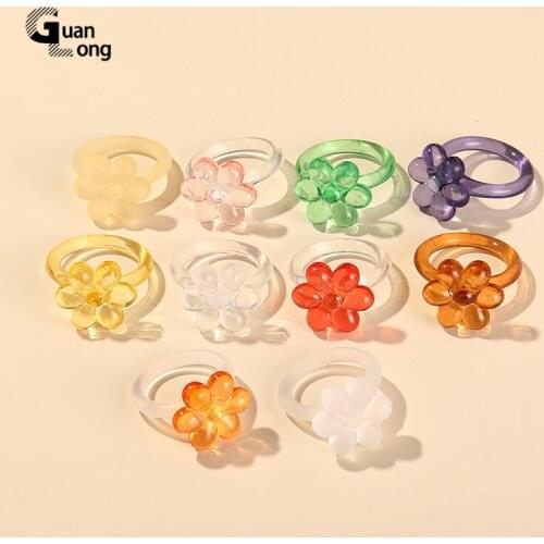 Flower Transparent Acrylic Rings for Women Girl Minimalist Korean Trend Chunky Finger Ring Colorful Simple Fashion Jewelry 2021