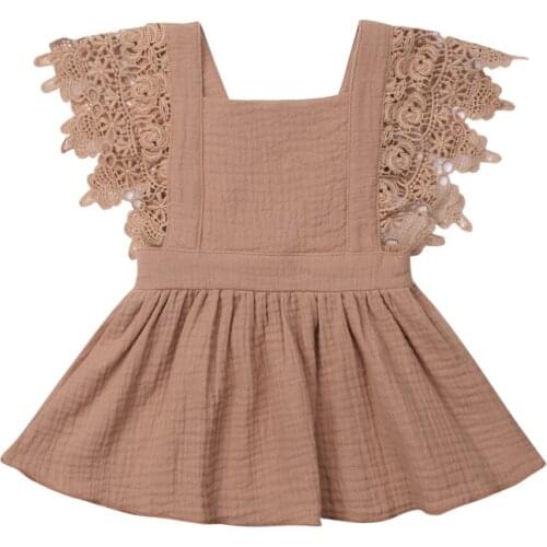 Kids Baby Girls Dress Lace Floral Party Dress Butterfly sleeve Sleeveless Solid Dress Clothes Size 0-3Y