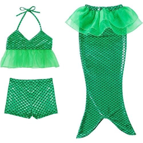 Girls Mermaid Tail Swimmable 3pcs Bikini Set Swimming Suit 3T-8T Children Costume Princess