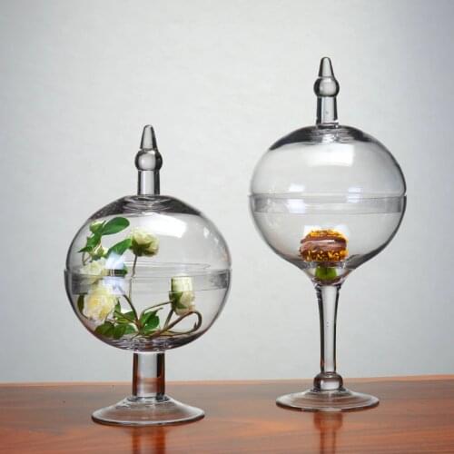 Europe Transparent High foot Glass candy jar with a lid Storage Tank bottles Dried fruit Dessert food storage jar Wedding Decor