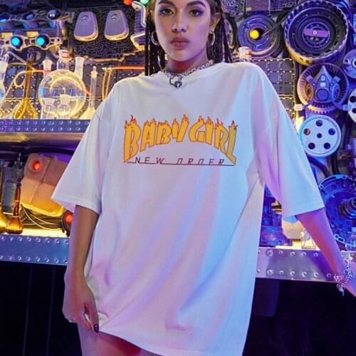 Oversized T-shirt Women Harajuku Ulzzang Streetwear Tops Letter Print T shirt Summer Casual Short Sleeve T-shirt Female Clothing