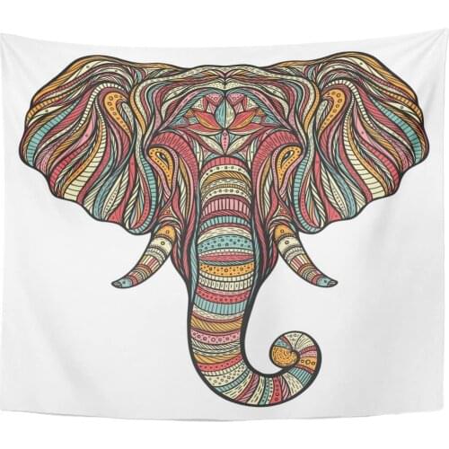 Tapestry Abstract Ethnic Boho Elephant Portrait Doodle African Animal Ayurveda Tapestries Wall Hanging for Living Room Bedroom