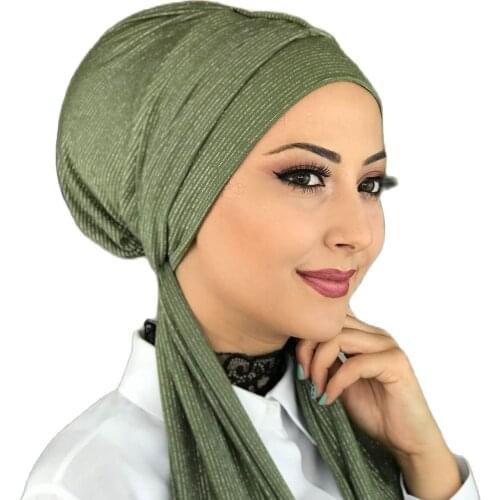 Islamic Fashion Muslim Hijab Lady Hijab 2021 Trend Scarf Bone Beanie Ready Shawl Scarf Buckle Hat Green Hijab Horsehair Bone