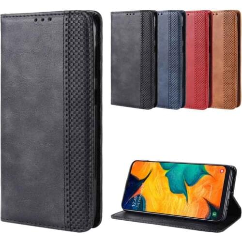 Leather phone case for Samsung Galaxy A10 / A10E A102U / A20 / A20E / A30 / A40 Cover Flip card wallet with stand Retro Coque