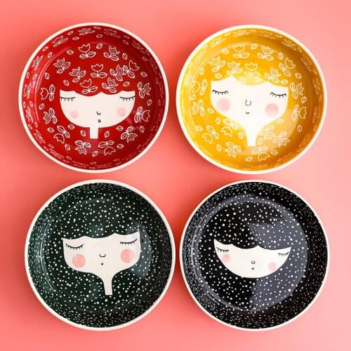 Sleeping girl creative ceramic household plate dinner plate deep plate disc salad bowl soup plate western food plate LB01132
