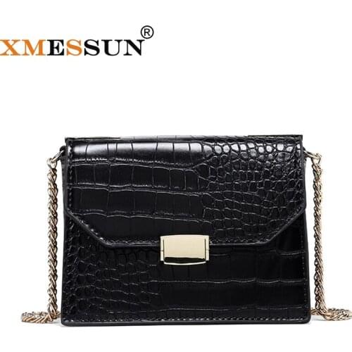 XMESSUN Genuine Leather Crocodile Pattern Chain Small Square Bag 2021 New Fashion Shoulder Messenger Bag Gold Silver Chain H158
