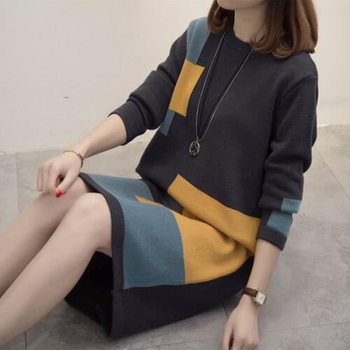 Fashion Korean style women patchwork knitted sweater dress,Spring Autumn women long sweater,streetwear vintage knitted