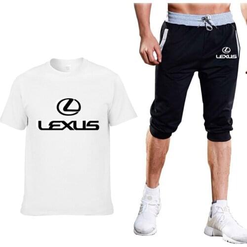 Fashion Summer Mens tops Tesla car logo casual trend Splice Cotton Crew neck Mens short sleeve+3/4 jogging shorts 2-piece set