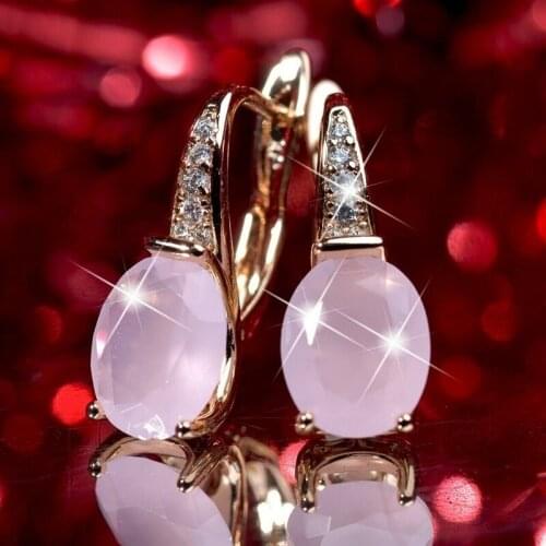 Fashion Pink Oval Earrings Women Europe and America Hot Sale Rose Gold Teardrop Earrings Sweet Earrings Jewelry
