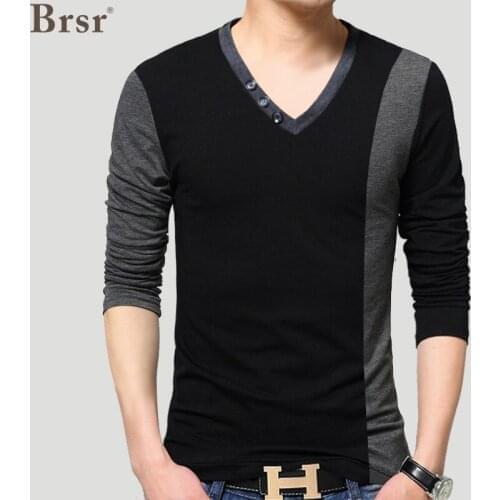 Autumn And Winter Mens T Shirts Fashion Streetwear Long Sleeve V Neck Color Patchwork Cotton Oversized Mens T-shirt Top Tshirt
