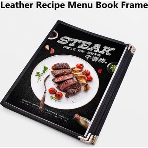 A4 Black Leather Recipe Menu Paper Book Frame PVC Menu Binder Inner Page Replaceable Restaurant Cafe Table Menu Holder Stand