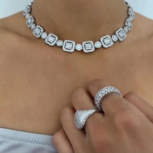 2021 new high quality 5A cubic zirconia iced out bling baguette cz chain necklace hip hop men women choker necklace 16" 18"