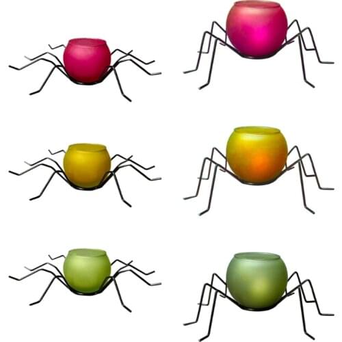 68UC Halloween Iron Spider Shaped Candle Holder DIY Decorative Metal Tea Light Lantern Candlestick Home Party Desk Ornament