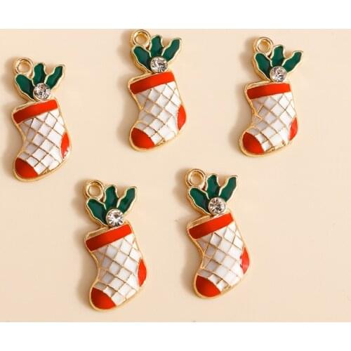 10pcs 14*23mm Cute Crystal Christmas Socks Charms for Bracelets Pendants Necklaces Making Enamel Charms DIY Jewelry Accessories