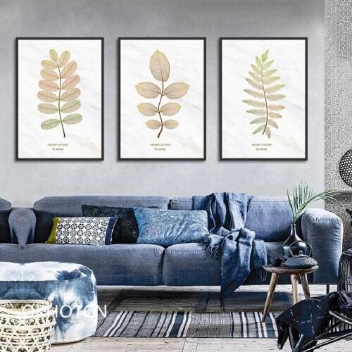 Nordic Modern Style Lucky Gold Leaves And Letter Posters Home Decor Minimalism Canvas Painting Wall Picture for Living Room