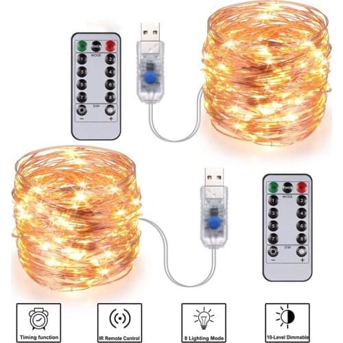 Festive outdoor copper string light 10m 20m remote control timing battery USB garden light for party Christmas decoration