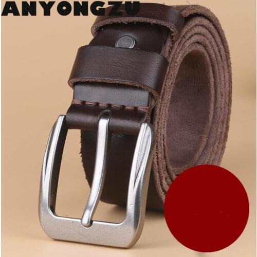 ANYONGZU High Quality Real cowhide Men Belt Hand made Wash do old Pair with jeans and casual pants Black Brown birthday present