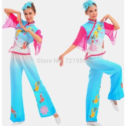 S-4XL Female Chinese Traditional Clothes Plus Size Chinese Yangko Dress Women Dance Costume Folk Square dance Top+Pant+Headwear