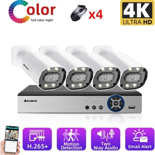 8MP CCTV Camera Security System Kit 4K 4CH POE NVR Kit Color Night Vision IP Camera Video Surveillance System Set 4Channel XMEYE